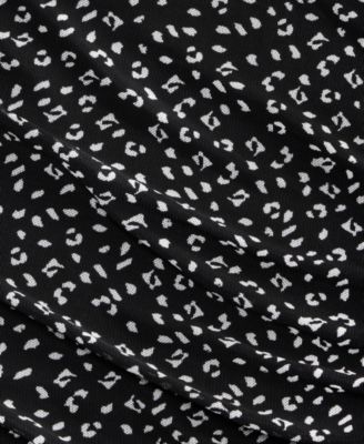 Women's Printed Long-Sleeve Draped Mesh Top