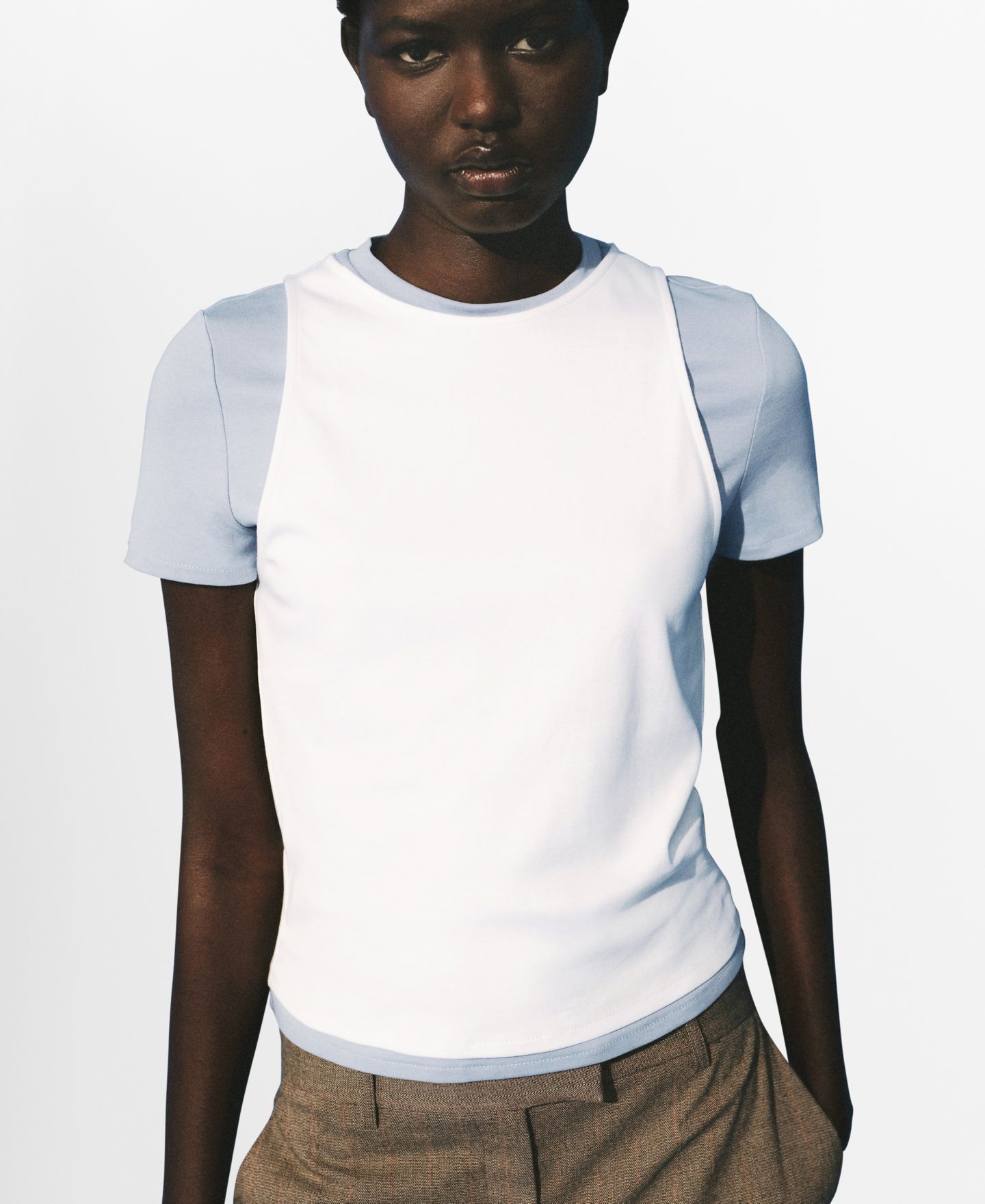 Женская футболка Mango Double Cotton, цвет: Небесно-голубой — фото 3