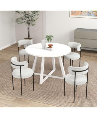 Durban 5-Pc Round Dining Set, Trestle Dining Table with 4 Boucle Chairs