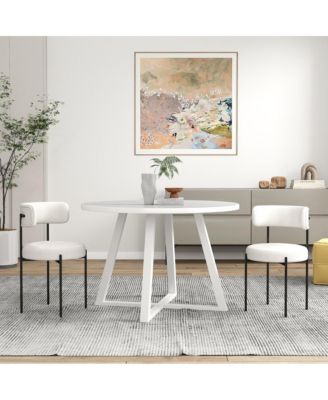 Durban 3-Pc Round Dining Set, Trestle Dining Table with 2 Boucle Chairs