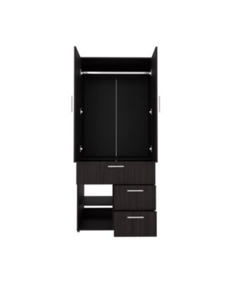 Riverdale Armoire, 2 Doors, 3 Drawers, 2 Shelves, 6 Legs, Black Wengue