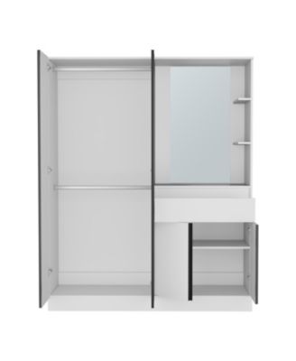 Everson Armoire, 4 Doors, 1 Drawer, 3 Shelves, 1 Mirror, White