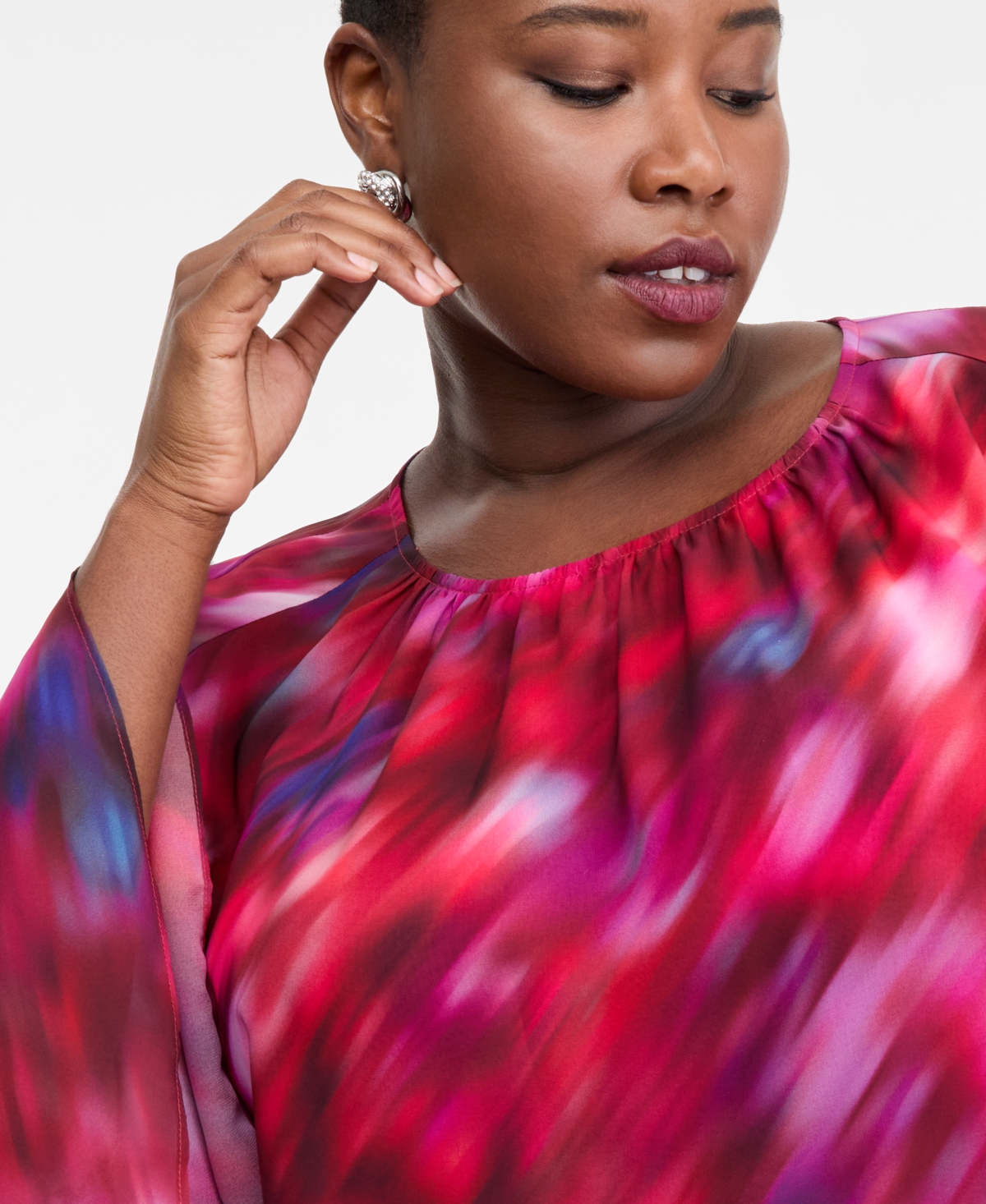 I.n.c. International Concepts Plus Printed Ruffle-Sleeve Top, Macy's Exclusive