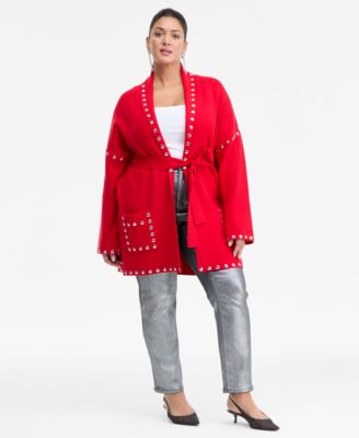 Plus Size Studded Tie-Waist Cardigan, Macy's Exclusive 