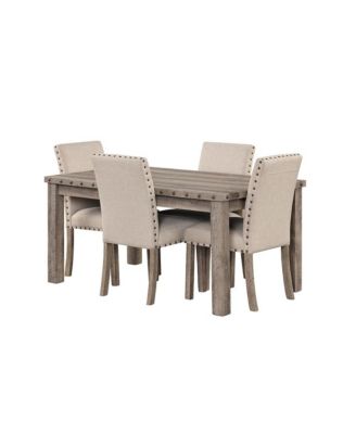 5-Pc Set Farmhouse Dining Table & Upholstered Chairs with High Back for Kitchen or Family Meals