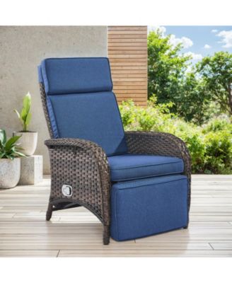 SleekArm Wicker 1-Piece Outdoor Chaise Lounge Chair, Patio Adjuestment Recliner with Olefin Cushion
