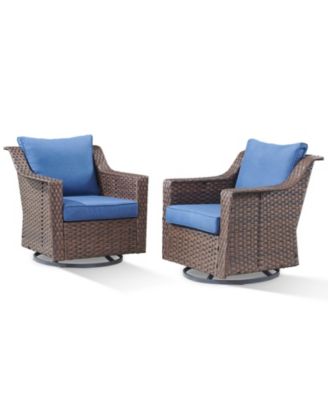 Slimline Brown Wicker Patio 2-Piece Swivel Chairs Outdoor Rocking Chair with Thick Deep CushionGuard Olefin Cushion