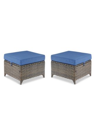 Slimline Brown Wicker 2-Piece Outdoor Ottoman Steel Frame Patio Footstools with Olefin Cushion