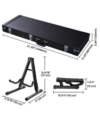 Universal Rectangular Electric Guitar Hard Case w/ Folding Guitar Floor Stand