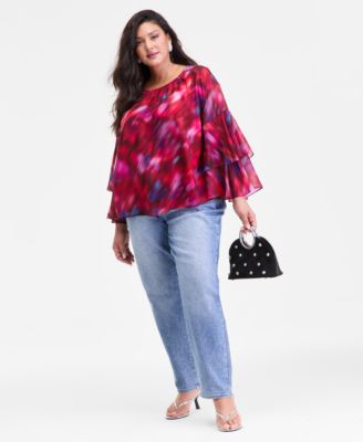 Plus Size Printed Ruffle-Sleeve Top, Macy's Exclusive 
