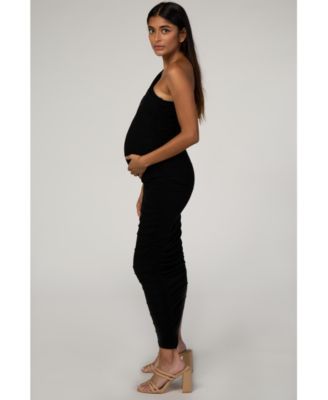 Black Ruched One Shoulder Maternity Dress