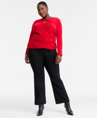 Plus Size Twist-Keyhole Ruched-Front Top, Macy's Exclusive 