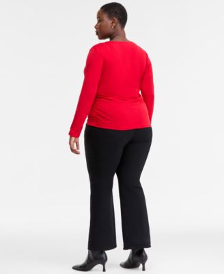 Plus Size Twist-Keyhole Ruched-Front Top, Macy's Exclusive 