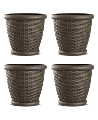 Willow 18" Diameter Decorative Wicker Patio Planter Pot, Java (4 Pack)