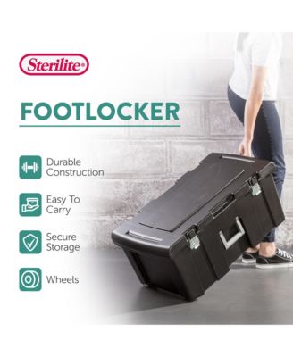 Wheeled Footlocker, Plastic Utility Storage Container, Black, 3 Pack