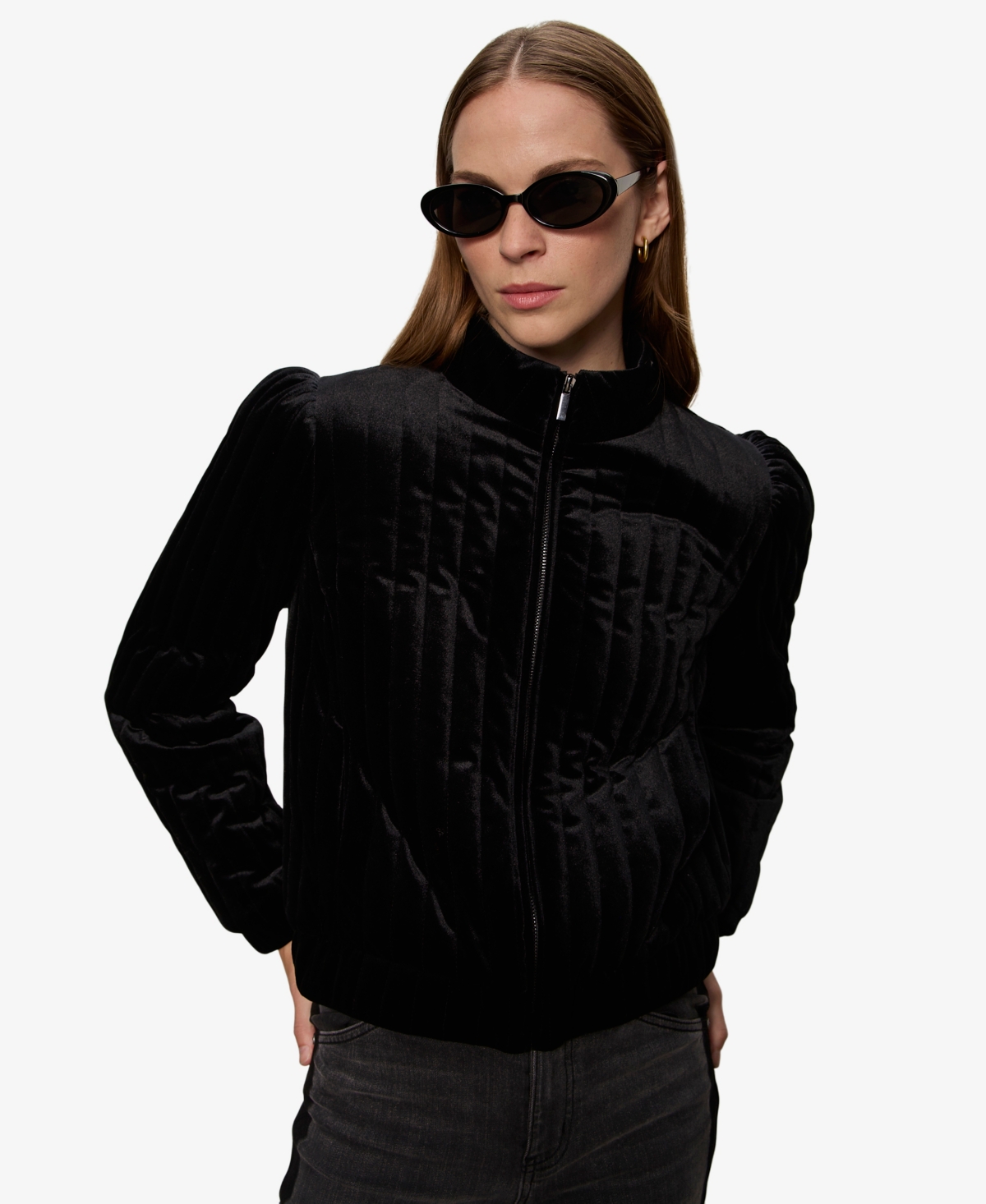Sanctuary Quilted Velvet Jacket In Black