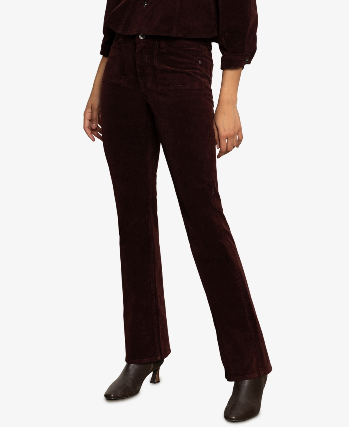 Sanctuary Women's Velveteen Brook Bootcut Stretch Pants In Burgundy
