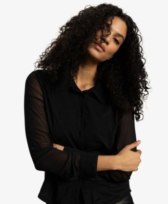 Women's Fitted Mesh Button Down Shirt