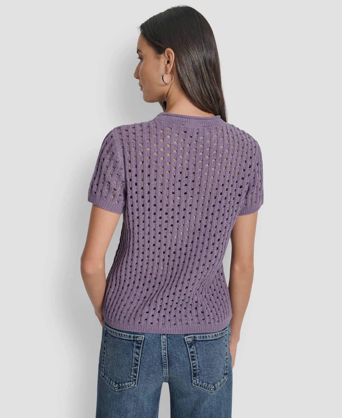 Dkny Jeans Women's Open Stitch Crewneck Short-sleeve Sweater In Purple