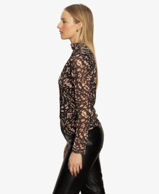 Women's Long Sleeve Mesh Mock Shirt