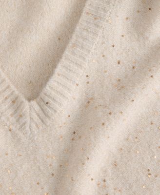 Petite Roving Sequin V-Neck Sweater, Macy's Exclusive 