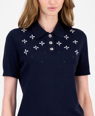 Women's Embellished Polo Sweater