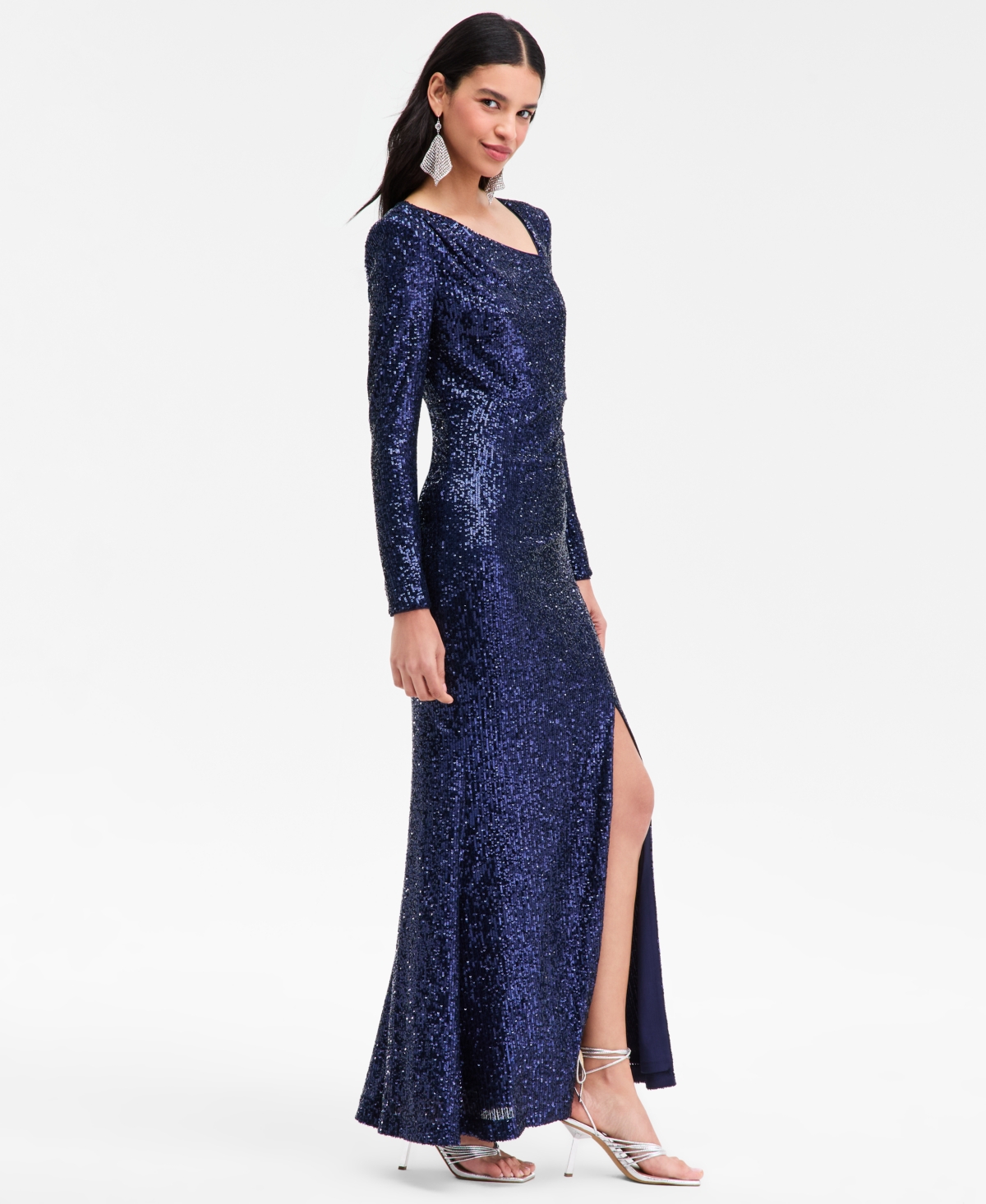 Eliza J Women's Sequined Asymmetric-neck Side-slit Gown In Blue