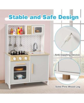 Kids Kitchen Playset with Lights Sounds Microwave Stoves Oven Cooking Accessories