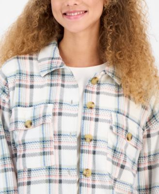 Juniors' Plaid Chest-Pocket Shacket