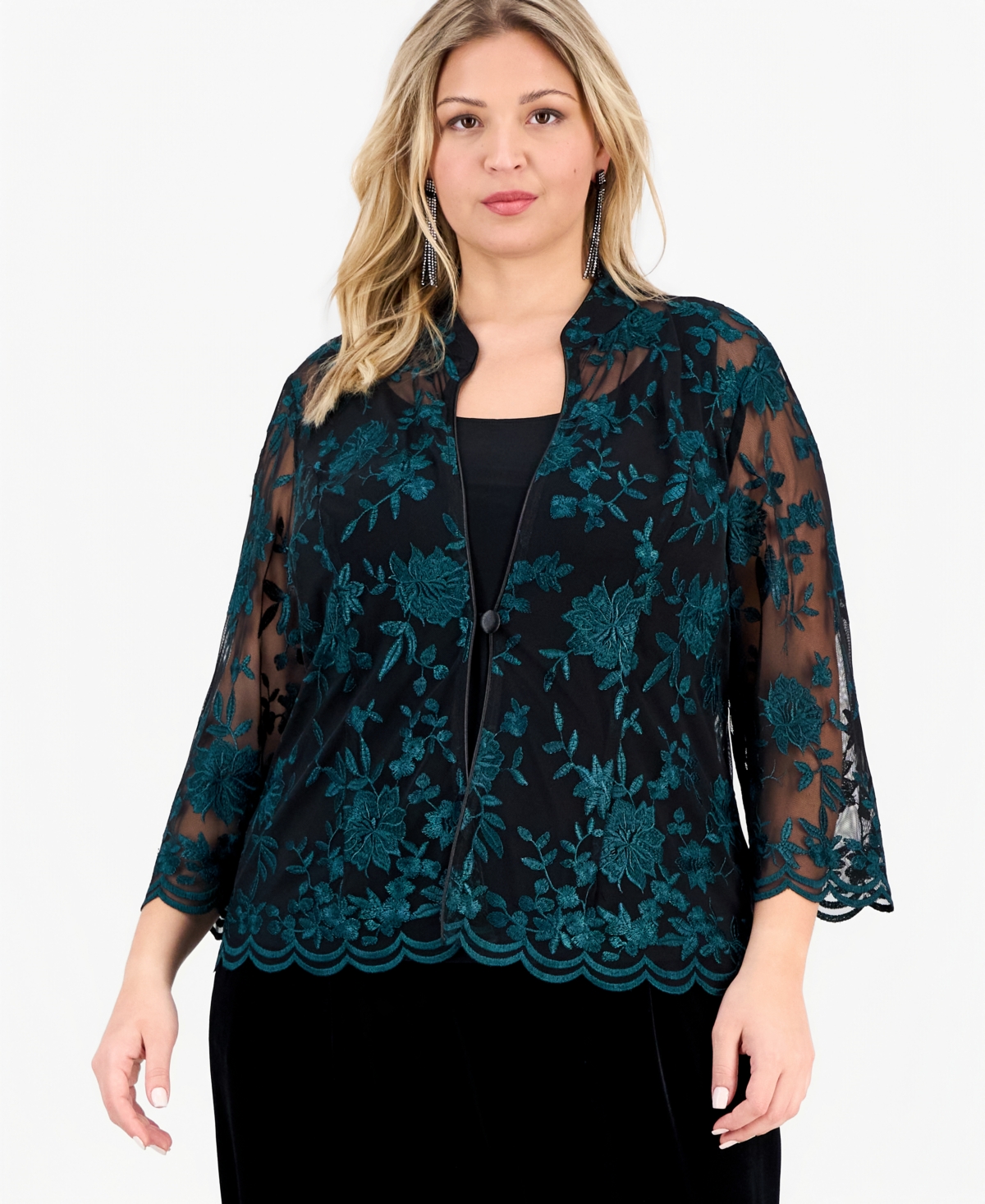 Alex Evenings Plus Embroidered 3/4-Sleeve Jacket & Sleeveless Top