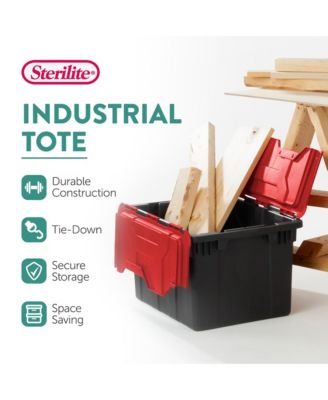 12 Gallon Hinged Lid Industrial Tote, Stackable Storage Bin, 6 Pack