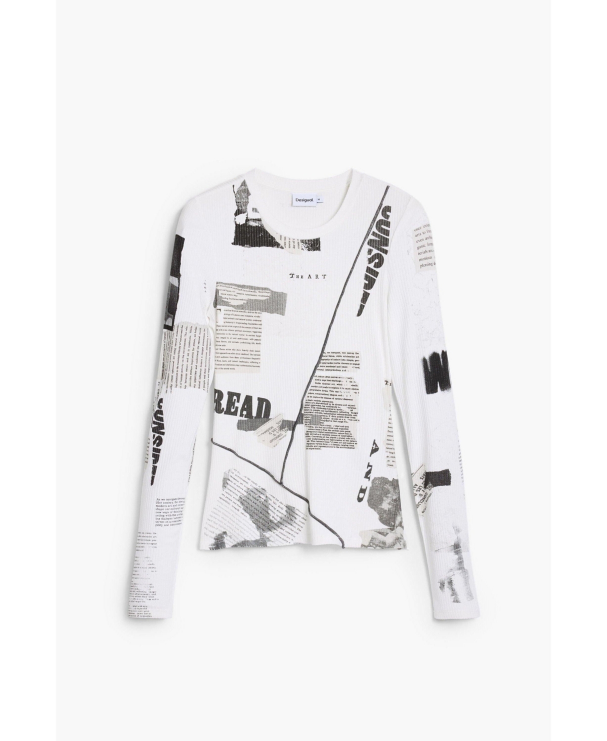 Desigual Mixed Print Long Sleeve Knit Top In White