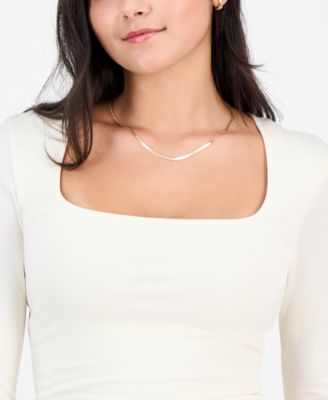 Juniors' Square-Neck Long-Sleeve Knit Top