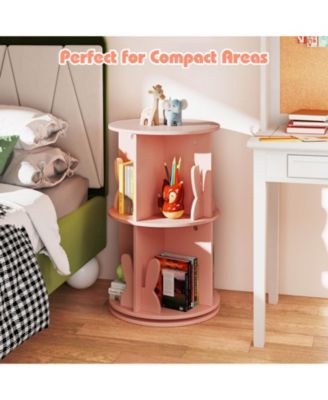 Kids Rotating Bookshelf 2 Tier Freestanding 360° Revolving Display Storage Rack Pink
