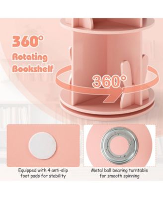 Kids Rotating Bookshelf 2 Tier Freestanding 360° Revolving Display Storage Rack Pink