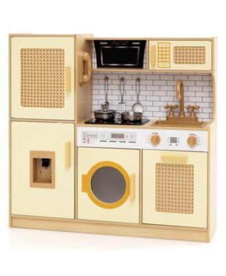Wooden Kids Kitchen Playset Pretend Play Kitchen with Real Sounds Lights
