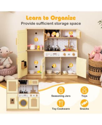 Wooden Kids Kitchen Playset Pretend Play Kitchen with Real Sounds Lights