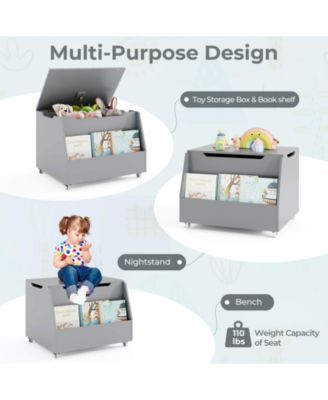 Kids Toy Box Wooden Mobile Toy Storage Organizer with Bookshelf & Lockable Wheels