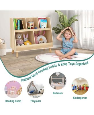 5-Cube Kids Bookshelf and Toy Organizer Wooden Storage Bookcase with Wood Legs