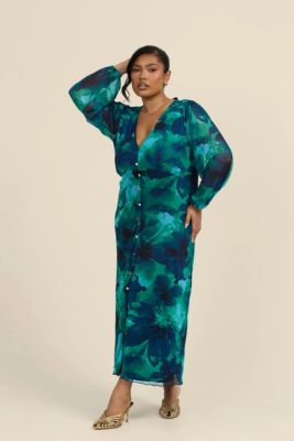 Women's Button Up Plisse Midi Dress