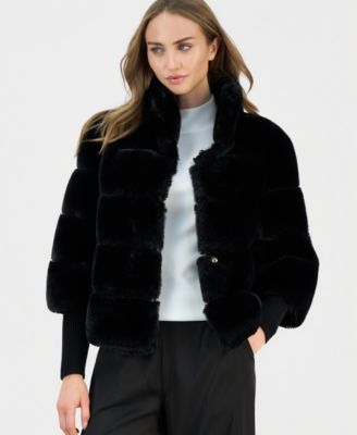 T Tahari - Women's Mock Neck Faux-Fur Jacket