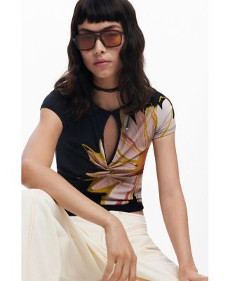 Women's Short-sleeve floral T-shirt with opening