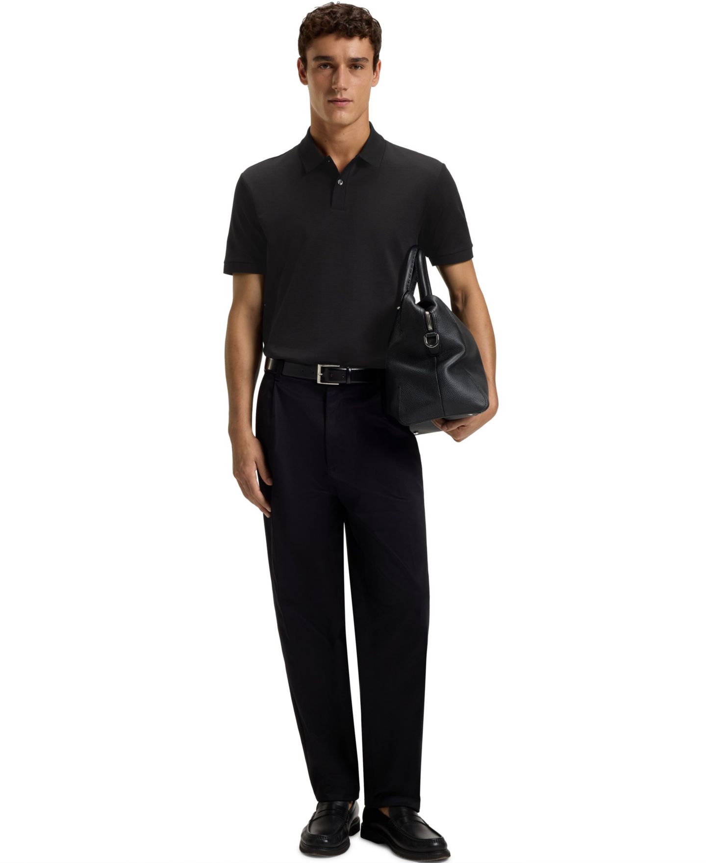 Мужское поло Hugo Boss Mercerised-Cotton Polo Shirt, цвет: Чёрный — фото 4