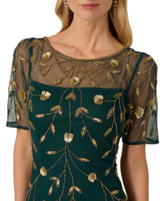 Women's Printed Bead Mesh Long Dress