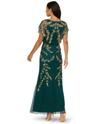 Papell Studio Women's Beaded Flutter-Sleeve Blouson Gown