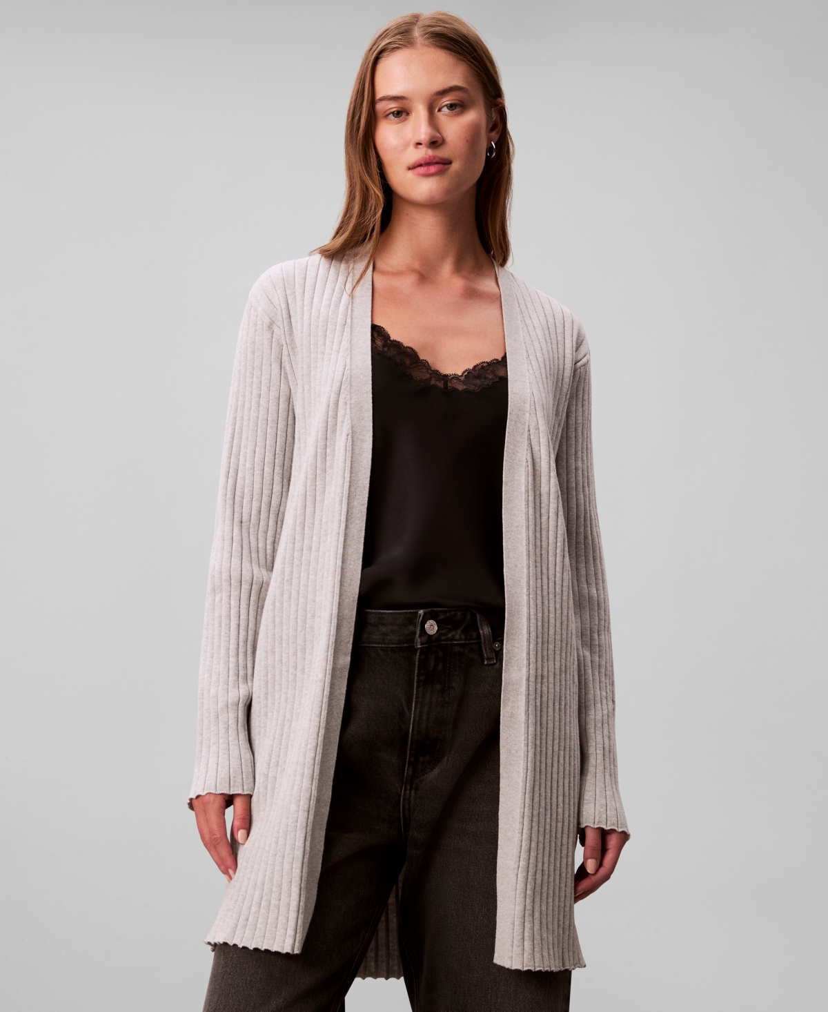 Calvin Klein Women's Long Sleeve Duster Cardigan Sweater In Black