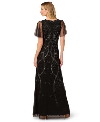 Women's Beaded Flutter Sleeve Dress