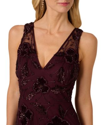 Women's Bead Velvet Flower Long Dress