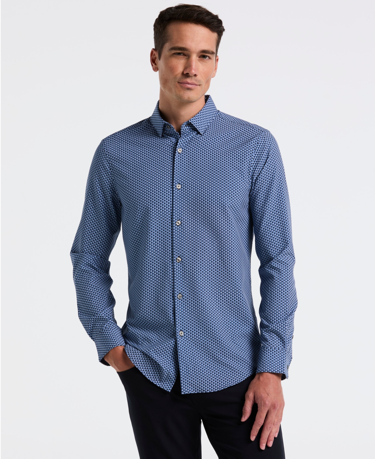 Perry Ellis Men's Slim Fit Total Stretch Geo Print Shirt In Blue