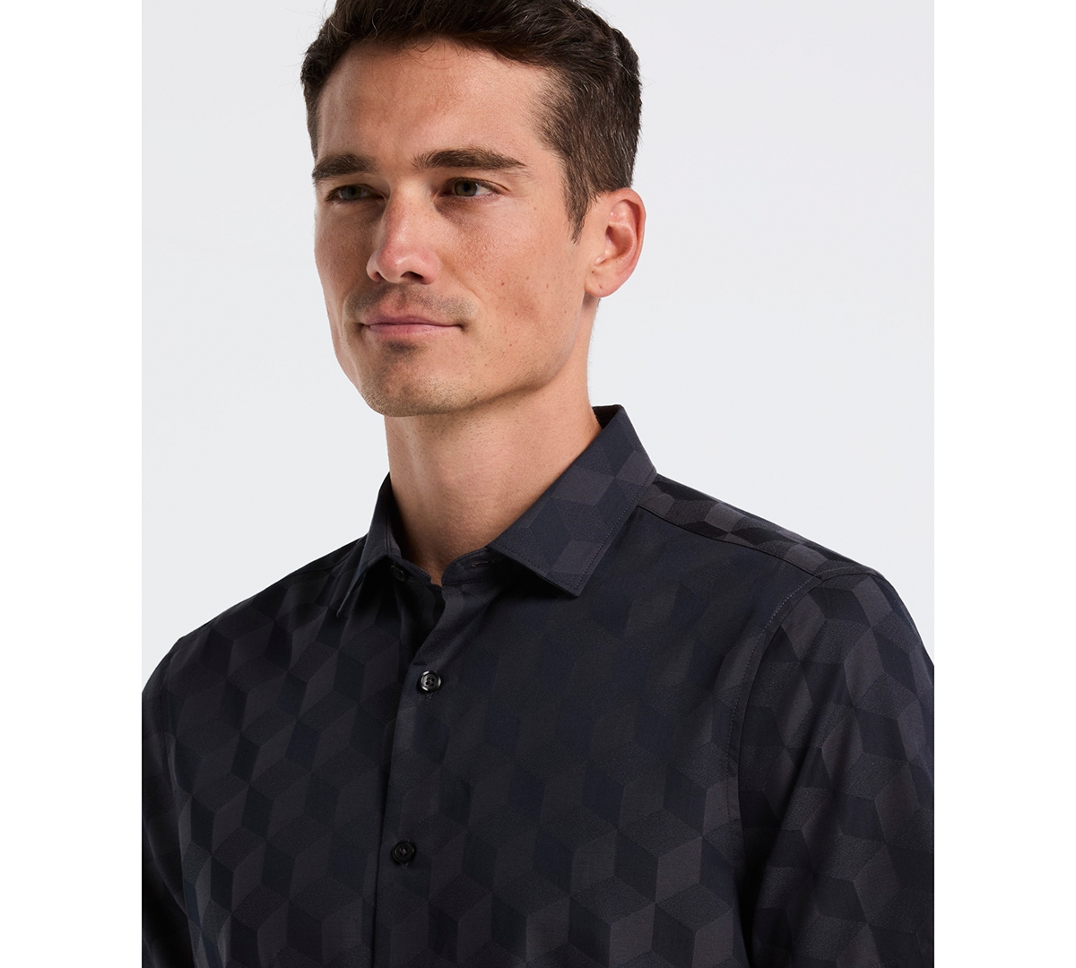 Perry Ellis Men's Short Sleeve Cube Geo Jacquard Shirt